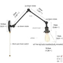 Axyaa Industrial Clear Glass LED Wall Lamp Pull Chain Switch Vintage Style