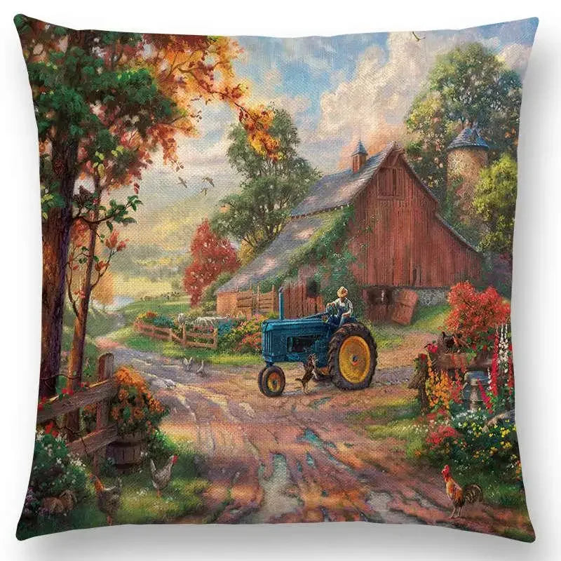Axyaa Castle Lighthouse Scenery Painting Cushion Cover - Sofa Pillowcase
