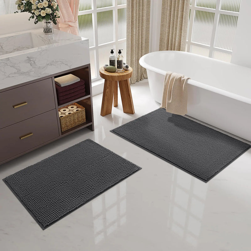 Axyaa Chenille Bath Mat: Soft Absorbent NonSlip Microfiber Rug