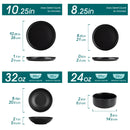 Axyaa 24/48-Piece Stoneware Dinner Set - Elegant Black Ceramic Plate Collection