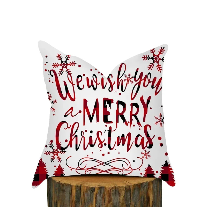 Red Flake Snow Deer Cushion Cover Set by Axyaa for Festive Home Decor