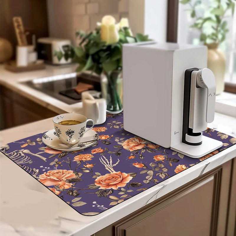 Axyaa Halloween Skull Drying Mat for Kitchen Counter and Coffee Bar