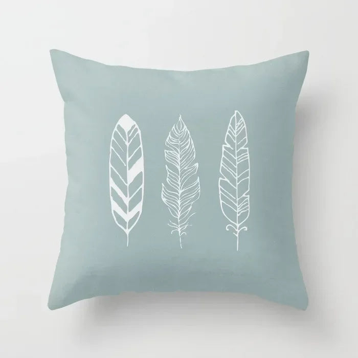 Axyaa White Feather Pillowcase Blue Polyester Cushion Cover for Home Decor