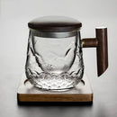 Axyaa Thermal Glass Mug with Lid and Wood Handle - Creative Office Coffee Cup