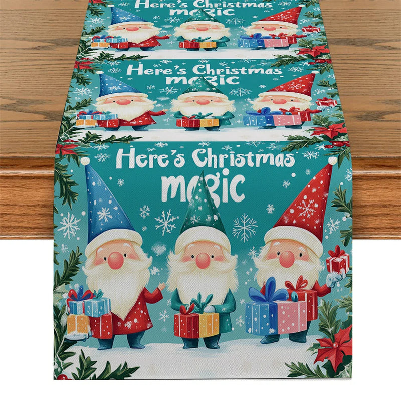 Axyaa Snowflake Fir Table Runner: Washable Indoor Outdoor Dining Cloth