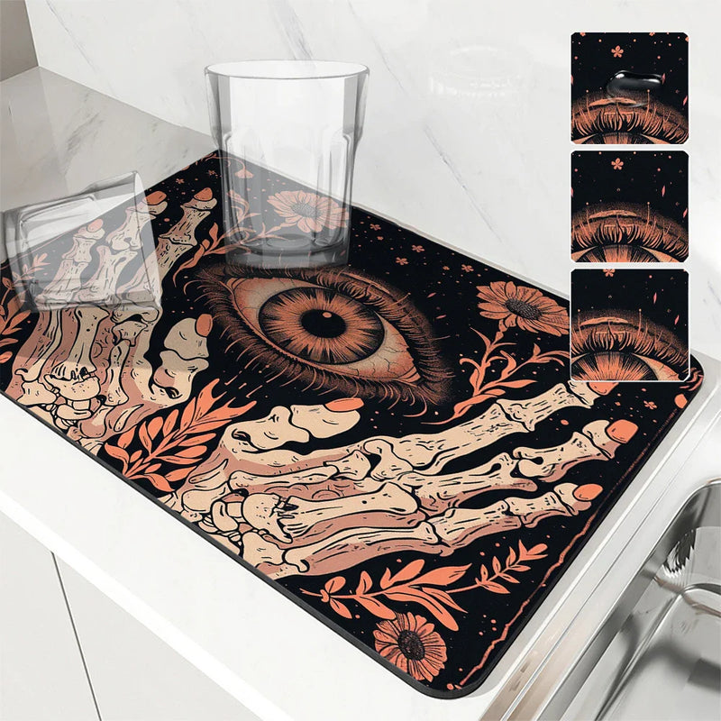 Axyaa Halloween Plants Drying Mat, Non-Slip Absorbent for Kitchen Counter