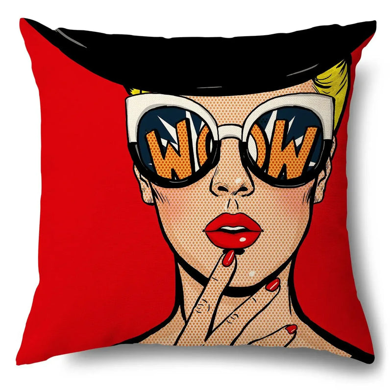 Axyaa Soft Plush POP Comic Portrait Cushion Cover - Home Decor Pillowcase