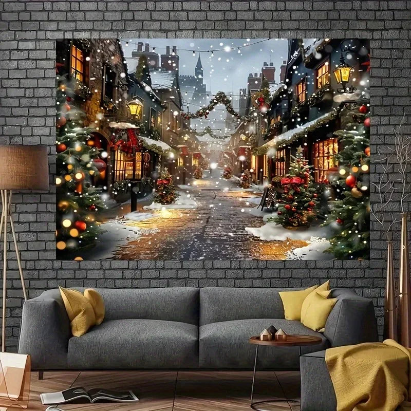 Axyaa Winter Town Scene Party Background Cloth for Home Decor & Photography