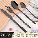 Axyaa 24-Piece Stainless Steel Black Cutlery Set Dinnerware Flatware Tableware