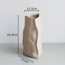 Axyaa Triangle Wrinkle Ceramic Vase for Desk Decoration and Floral Arrangement