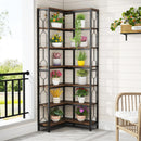 Axyaa 7-Tier Industrial Corner Bookshelf: Wood & Metal Freestanding Display Shelf