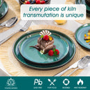 Axyaa 24-Piece Green Dinnerware Set - Reactive Glaze Dishes for 8