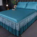 Axyaa Ice Silk Cool Bed Skirt Set - Solid Color, Summer Mat, Machine Washable