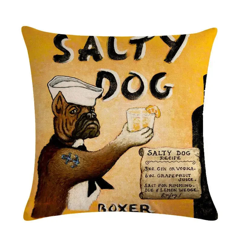 Axyaa Cartoon Dog Linen Cushion Cover for Office Furniture and Sofa Decor