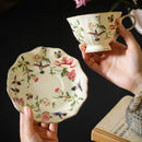 Axyaa Ceramic Flower Bird Coffee Mug | Vintage Gold Border Tea Cup