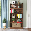 Axyaa 6-Tier Brown Bookcase, 72-inch Tall Modern Library Storage Bookshelf