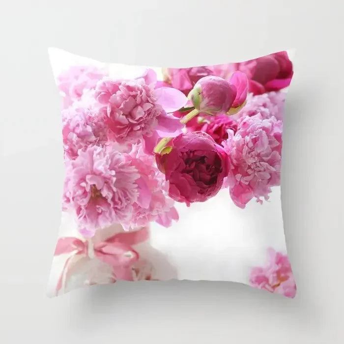 Axyaa Pink Flower Pattern Decorative Cushion Cover for Sofa Pillows - Polyester Material