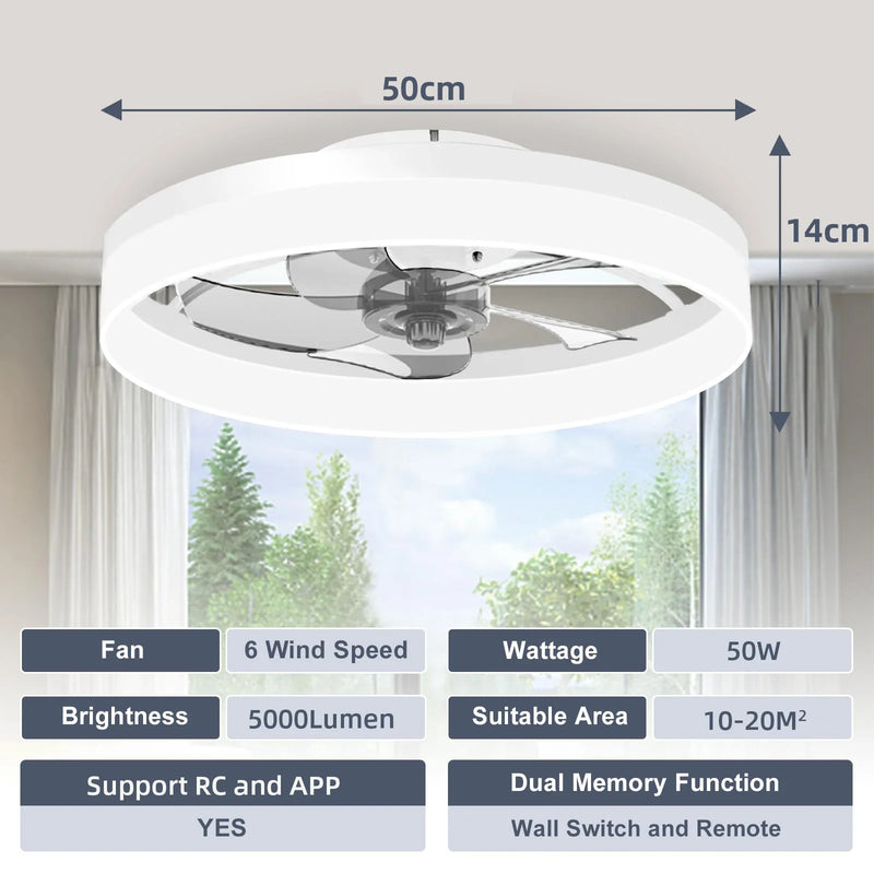 Axyaa Acrylic Ceiling Fan Light Remote Control 6-speed Living Room Fan Lamp