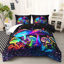 Axyaa Mushroom Sparkle Comforter Set - Colorful Botanical Fungus Duvet Set