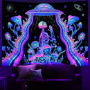 Axyaa Psychedelic UV Wall Tapestry: Skull Mushroom Witchcraft Art - Beautiful Decor