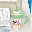 Axyaa Cute Thermos Water Bottle Insulated Stainless Steel Tumbler with Straw