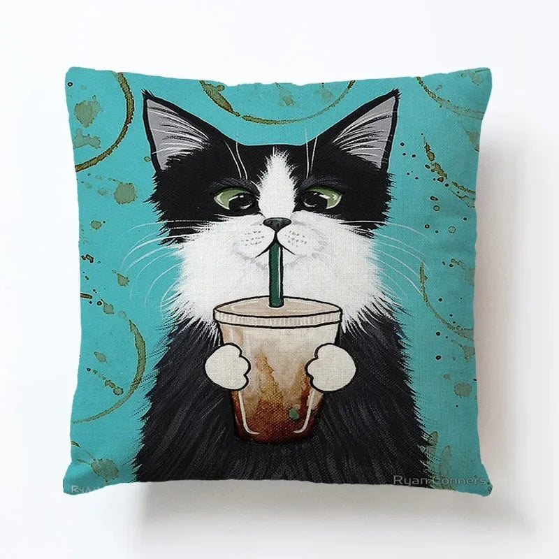 Axyaa Cartoon Animal Linen Pillowcase for Home Sofa Decor