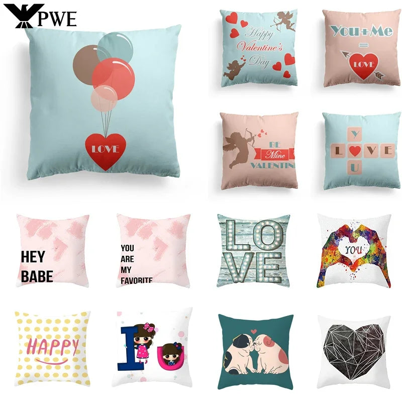 Axyaa Romantic Couple Pillowcases | Soft Cartoon Pattern Sofa Pillow Covers