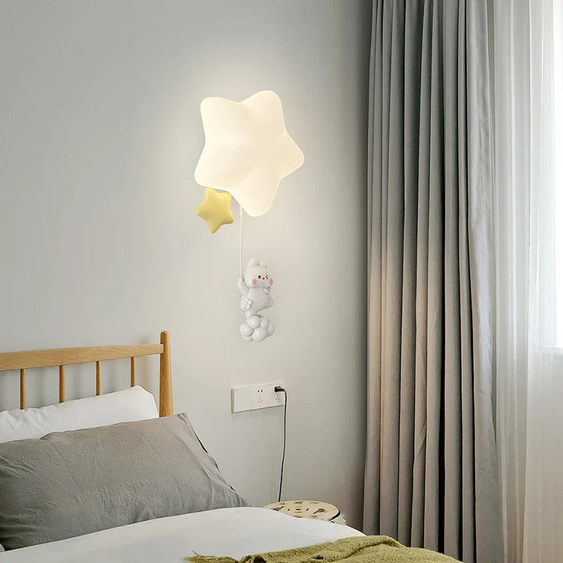 Axyaa Animal Bear Rabbit White Star Wall Lamp for Children's Bedroom