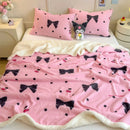 Axyaa Cartoon Bowknot Coral Fleece Blanket: Thick, Warm for Bed, Sofa, Nap