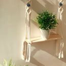 Axyaa Macrame Floating Shelf with Sticks - Boho Home Decor & Plant Display