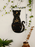 Axyaa Black Cat Star Crystal Shelf: Boho Wooden Wall Decor Ledge