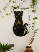 Axyaa Black Cat Star Crystal Shelf: Boho Wooden Wall Decor Ledge