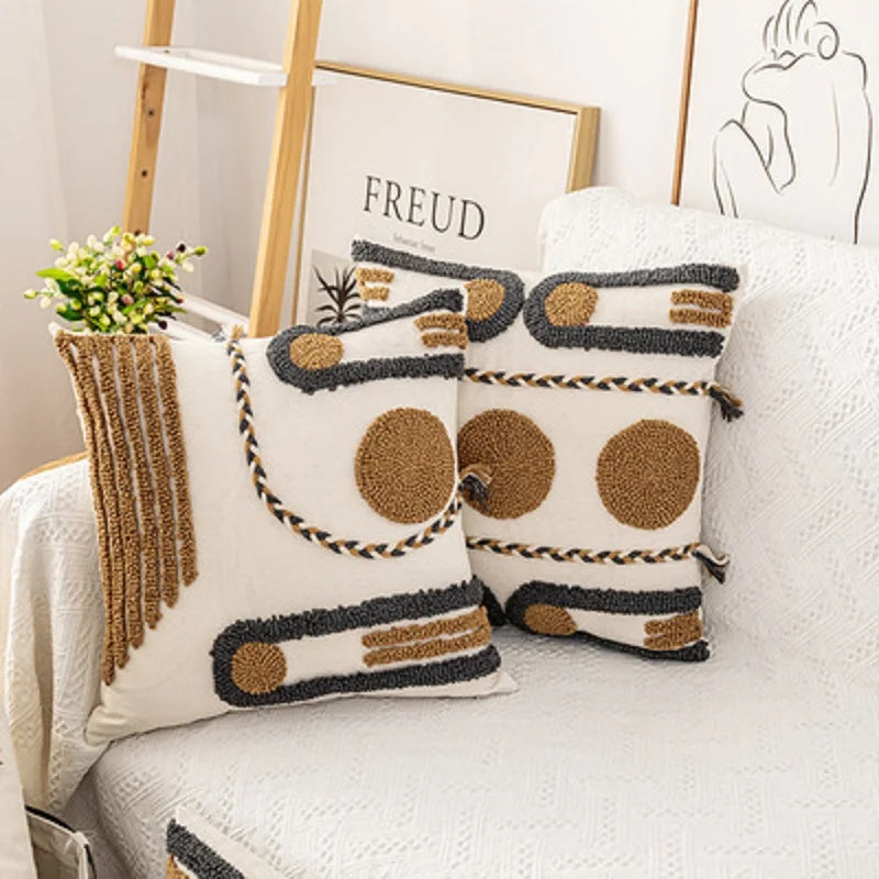 Tufted Macrame Cushion Cover, Turkish Boho Pillow Case for Home Decor by Axyaa