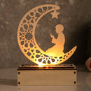 Wooden Moon Star LED Lights Decor for Eid Mubarak Night Light by Axyaa