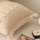 Axyaa Beige Tassel Cushion Cover 45x45cm Solid Cotton Linen for Home Sofa Bed Decor