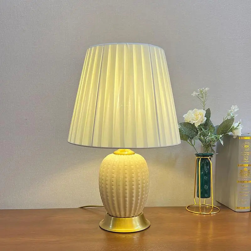 Axyaa Ceramic Table Lamp with Fabric Lampshade for Elegant Home Decor