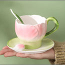 Axyaa 3D Camellia Ceramic Coffee Mug Set