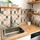 Axyaa Retro Pink&Green Vinyl Tile Backsplash Panel for Kitchen, Bathroom, Stairs