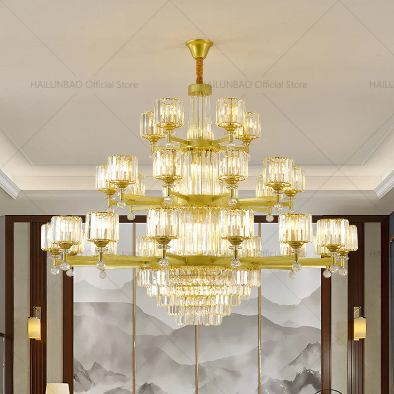 Axyaa Crystal Chandelier 2024: Elegant Light Luxury Villa Hall Lamp.