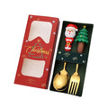 Axyaa Christmas Spoon Fork Set 2/4Pcs, Festive Dessert Fruit Fork, Santa Elk Doll Spoon