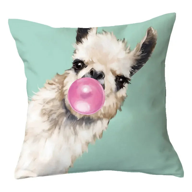 Axyaa Alpaca and Cactus Pattern Pillowcase for Home Sofa Decoration