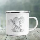 Axyaa Elephant Print Enamel Camping Mug - Creative Handle Drinkware Hiking Cup