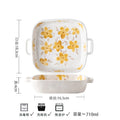 Axyaa Hand Drawn Flower Ceramic Double Ear Plate - Heat Resistant, Creative Tableware