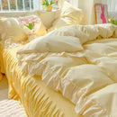 Axyaa Princess Korean Style Bedding Set, Solid Color Double Bedspread & Ruffled Duvet Cover