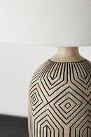 Axyaa Antique Carved Table Lamp for Living Room, Bedroom, Study - Handmade Warm Wabi Sabi Style