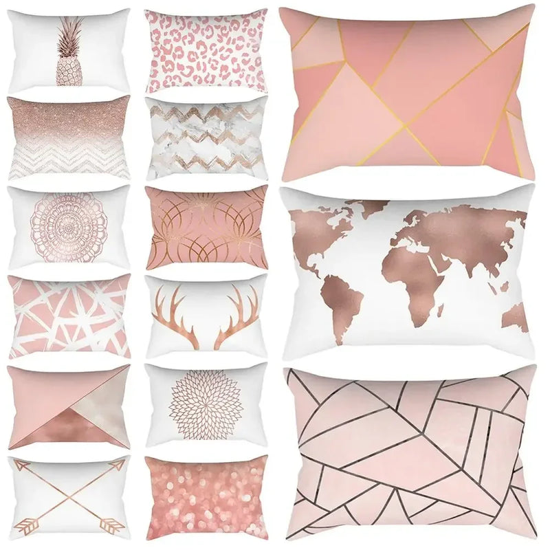 Axyaa Pink Geometric Stripes Pillow Cover for Home Decor and Living Room