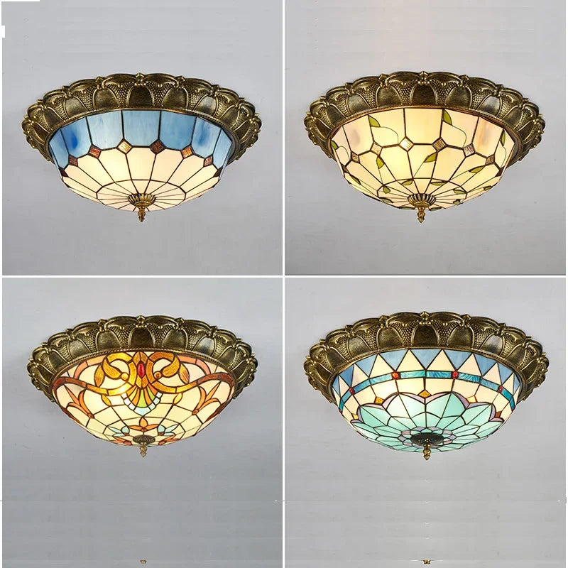 Axya Tiffany Ceiling Lamp: European Retro Style LED Light for Living Room, Bedroom, Corridor