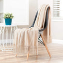 Axyaa Cream White Knit Throw Blanket with Tassels