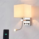 Axyaa LED Fabric Lampshade Wall Light with USB Charging Port, Adjustable Spotlight