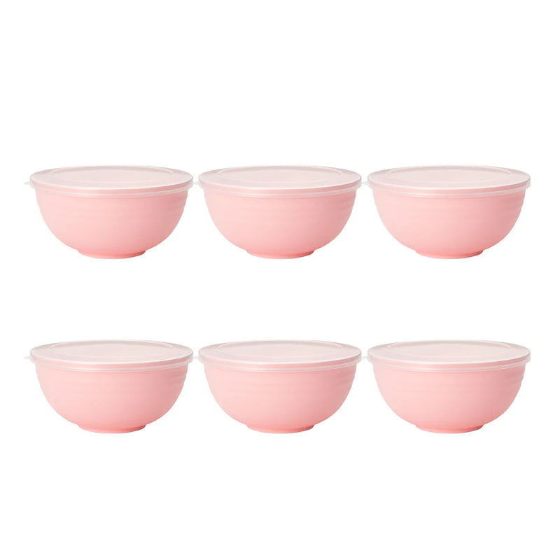 Axyaa Pink Plastic Bowls with Lids - Set of 4 - Reusable for Home, Kitchen, and On-the-Go
